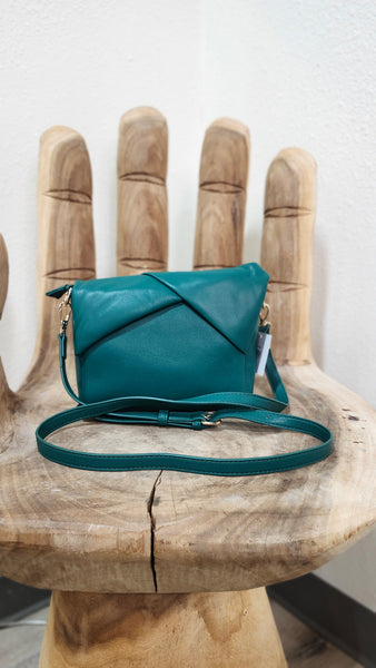 Teal Cinched Leather Crossbody Purse