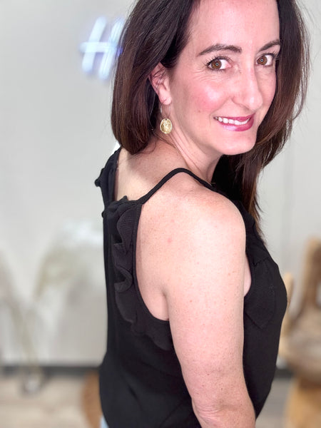 Black Ruffle Halter Tank