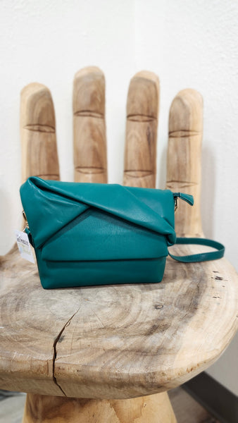 Teal Cinched Leather Crossbody Purse