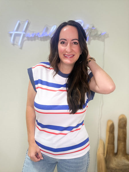 Red, White & Blue Striped Drop Shoulder Top