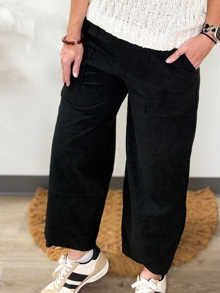 Black Corduroy Barrel Pants