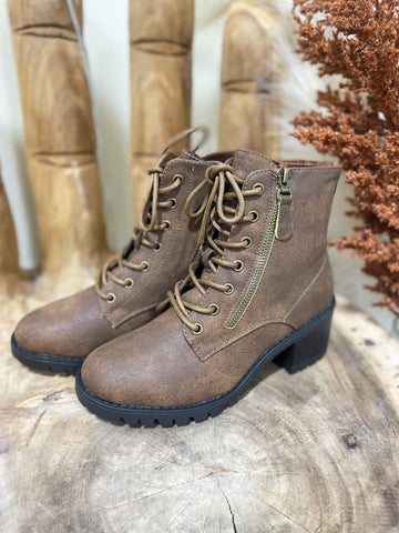 Brown Chunky Lace-Up Bootie
