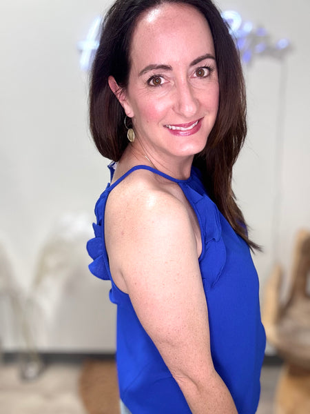 Royal Blue Ruffle Halter Tank