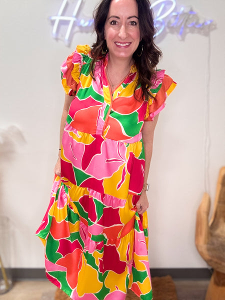Satin A-Line Maxi Abstract Dress
