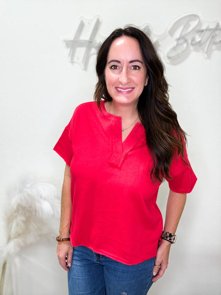 Red Exposed Seam Tee