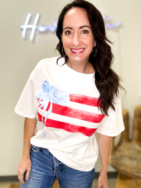 American Flag Bow Tee