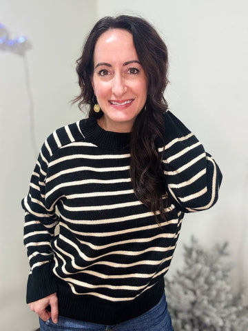 Black & Cream Ribbed Sweater