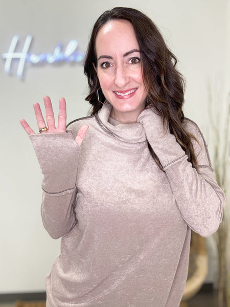 Mocha Terry Knit Cowl Neck