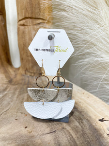 White and Gold Leather Earrings