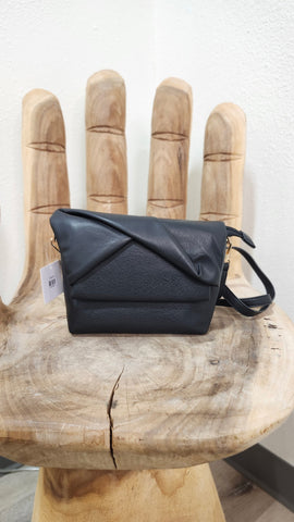 Black Cinched Leather Crossbody Purse