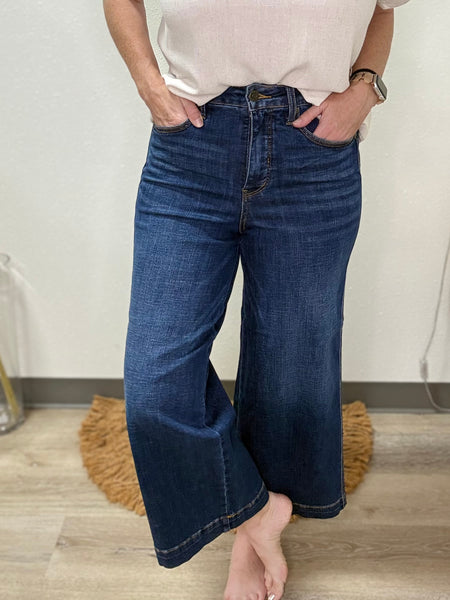 JB High Waist Cropped Dark Wash Wide Leg Denim