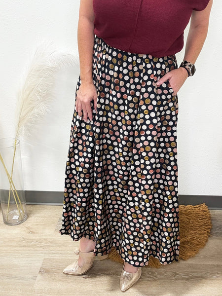 Black Polka Dot Pleaded Skirt