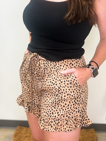 Cheetah Print Ruffle Hem Shorts