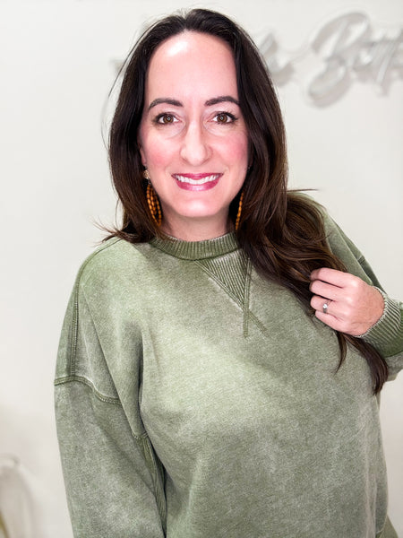 Olive Vintage Wash Fleece Pullover