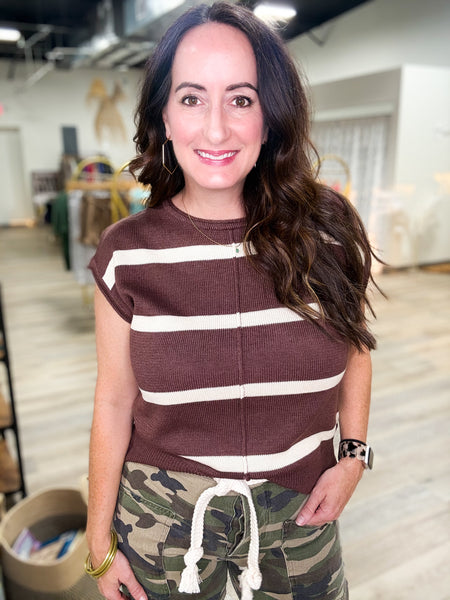 Brown Striped Knit Top