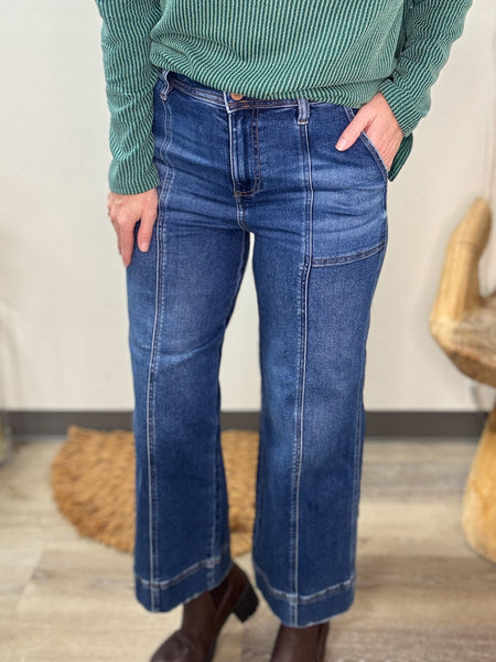 Risen Crop Jeans with Pintuck Seams