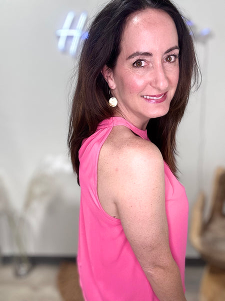 Flamingo Pink Halter Tank Top Blouse