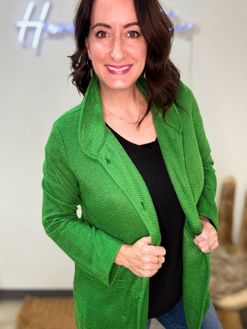 Kelly Green Knit Button Down Coat
