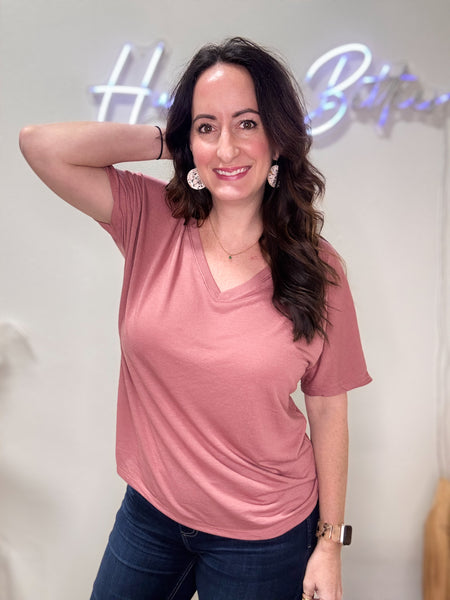 Dusty Rose V-Neck Tee