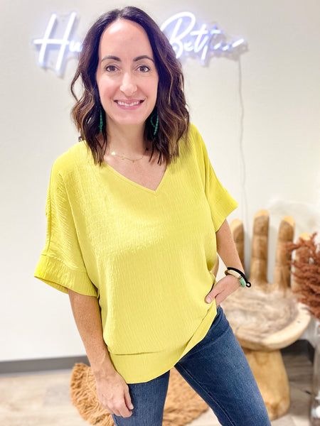 Lime Textured Short Sleeve Top
