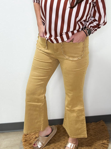 Beige Pants with Scalloped Pockets