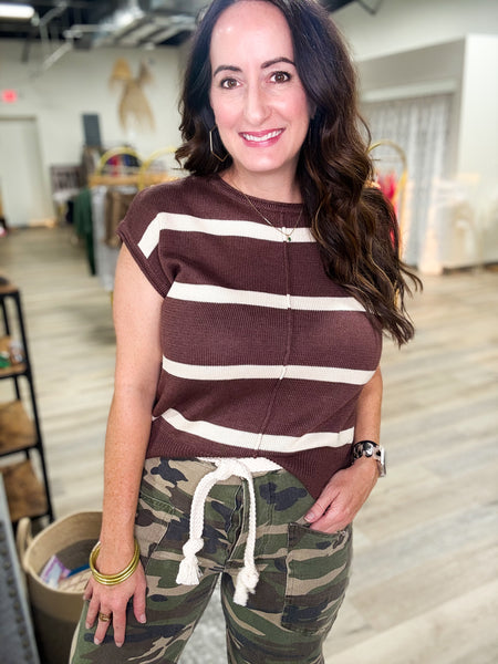 Brown Striped Knit Top
