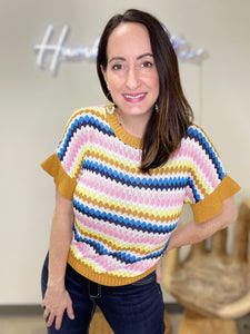 Multi-Color Crochet Knit Sweater