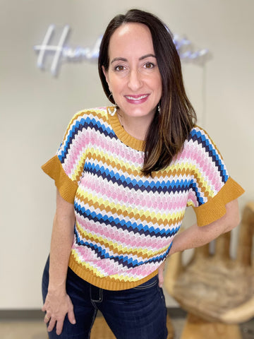 Multi-Color Crochet Knit Sweater