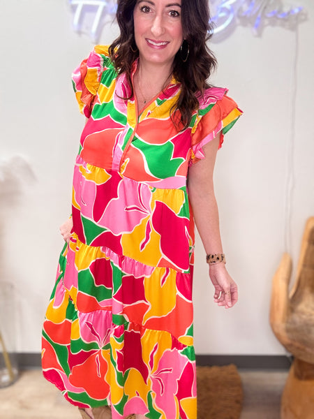 Satin A-Line Maxi Abstract Dress