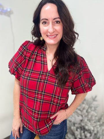 Plaid V-Neck Top