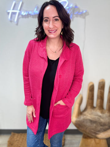 Hot Pink Knit Button Down Coat