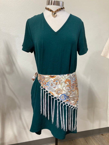 White Pattern Fringe Scarf
