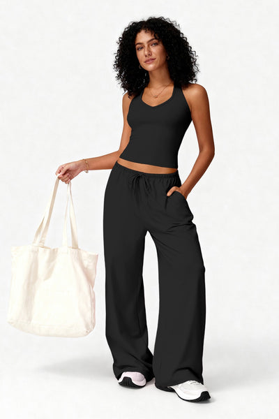 Black Crop Tank & Wide-Leg Lounge Set