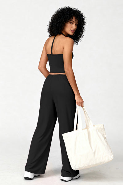 Black Crop Tank & Wide-Leg Lounge Set