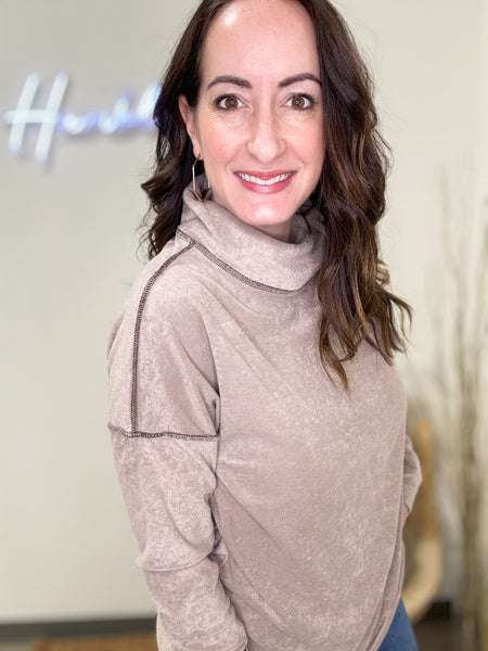 Mocha Terry Knit Cowl Neck