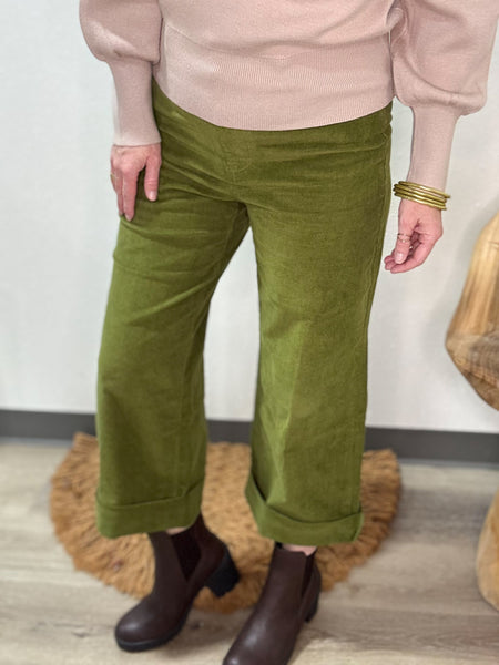 Olive Corduroy Cuffed Pants