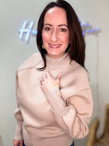 Light Taupe Cozy Mock Neck Sweater