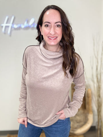 Mocha Terry Knit Cowl Neck