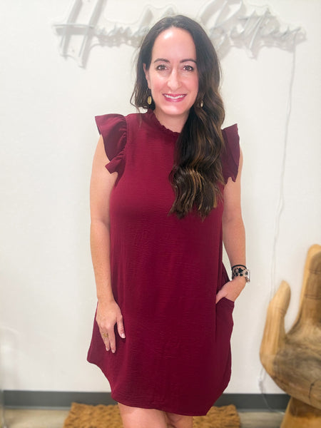 Maroon Airflow Ruffle Sleeve Dress