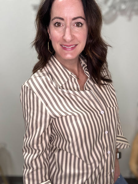 Brown & Cream Striped Button Up