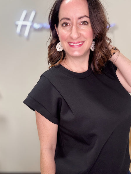 Black Boxy Folded Top With Drawstring