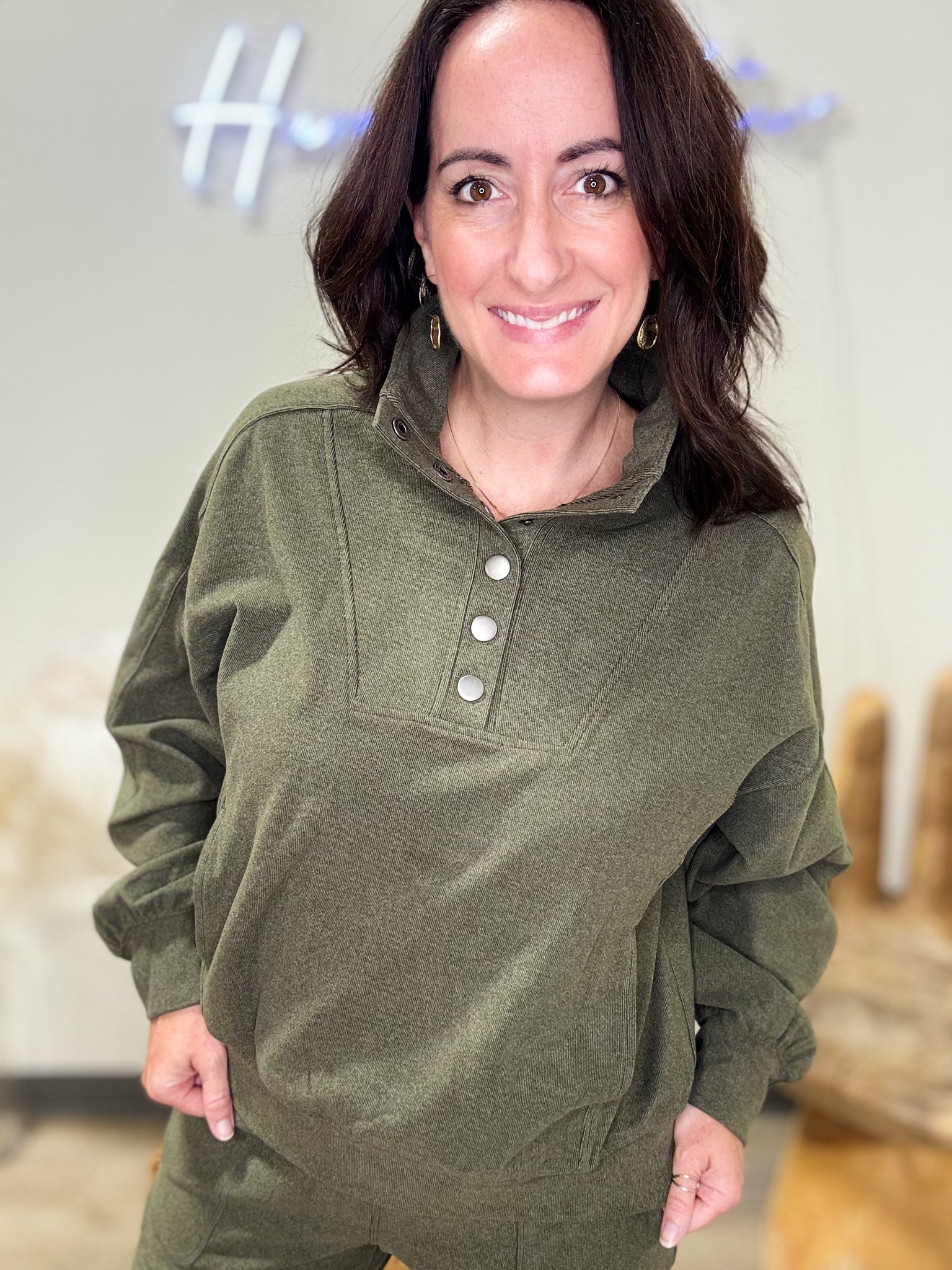 Olive Brush Knit Pullover