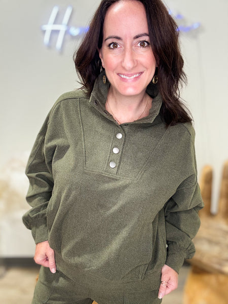 Olive Brush Knit Pullover