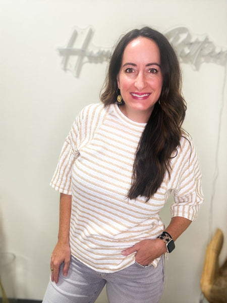 Latte & White Striped Casual Blouse
