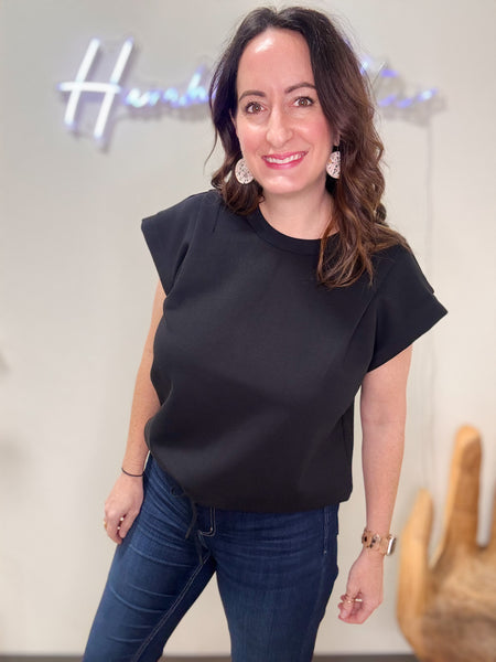 Black Boxy Folded Top With Drawstring
