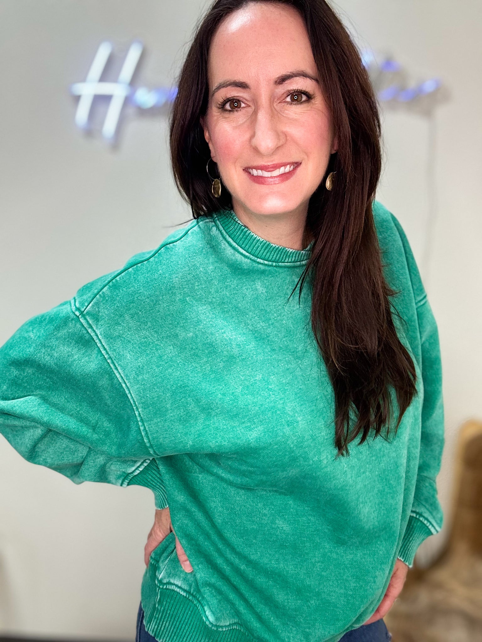 Light Green Acid Wash Sweatshirt