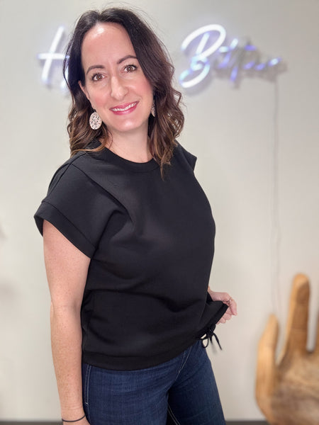 Black Boxy Folded Top With Drawstring