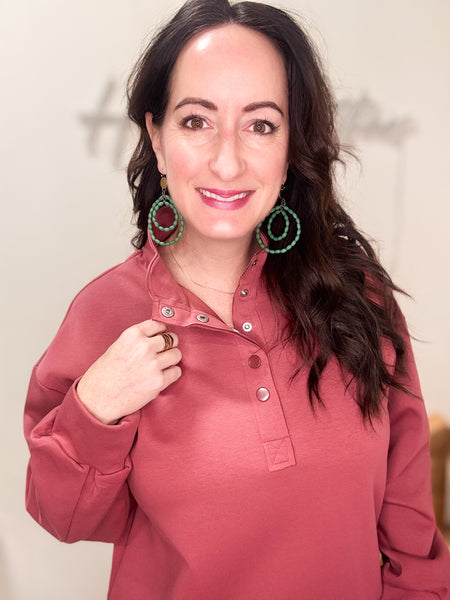 Rosewood Quarter Button Pullover