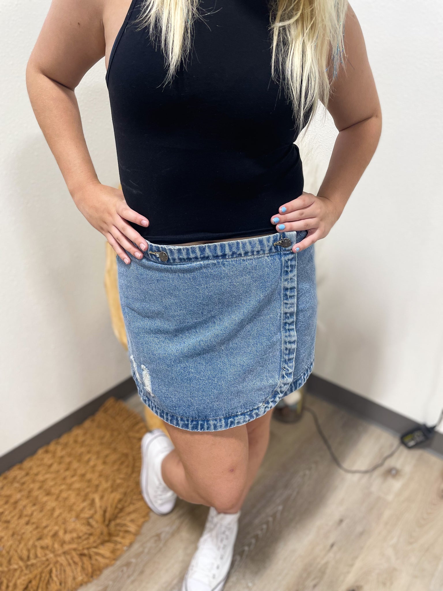 Denim Wrap Mini Skirt