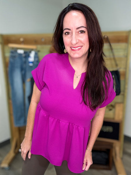 Magenta Cuffed Sleeved Baby Doll Top